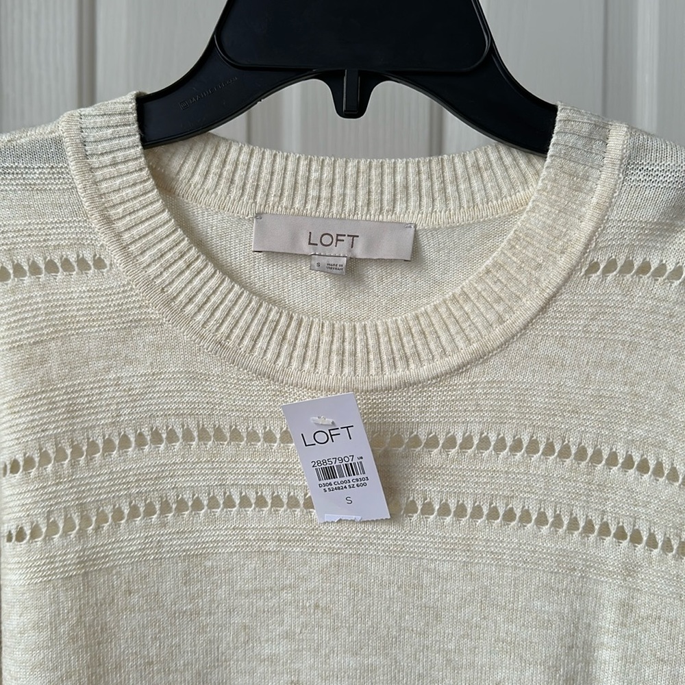 NWT Loft Size S Lightweight Stitched Yoke Tunic Ivory Sweater